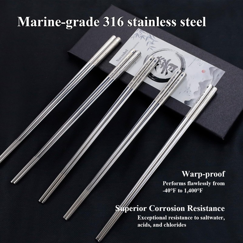 Novoshel Chopsticks Stainless Steel 316L UNS S31600 Metal Reusable Chipsticks