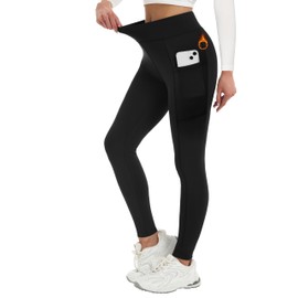 Alaroo Fleece Lined Leggings Women Thermal Tights Winter Clothes High Waisted Tummy Control Workout Yoga Pants Black with Pockets 2XL