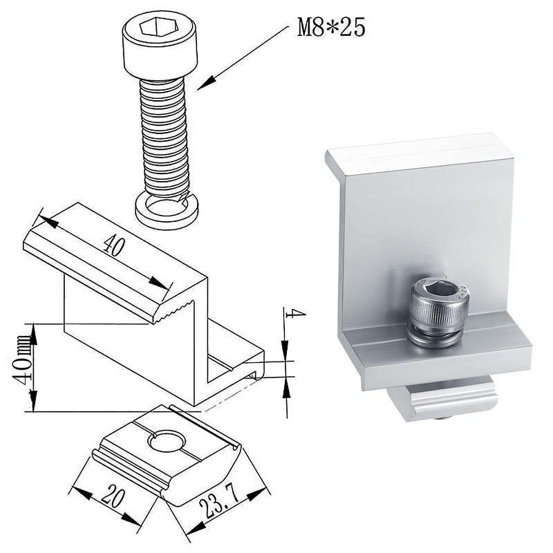 Solar Panel Bracket End Clamps, Photovoltaic Solar Panels Edge Clamp