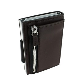 Ögon CZ-Darkbrown Card Holder Cascade Wallet Zipper Aluminium and Italian Leather Dark Brown
