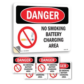 No Smoking Battery Charging Area OSHA Danger Vinyl Decal Label 7 Inch x 5 Inch - 5 Pack