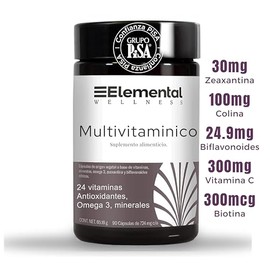 ELEMENTAL Multivitamínico Wellness 90 Cápsulas Diario Sin Gluten