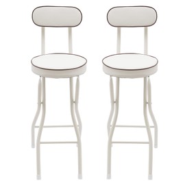 ILWorkTLs 2 Pcs Folding Stool,Cushioned Padded Foldable Stools, Portable Bar Chairs with Back,White