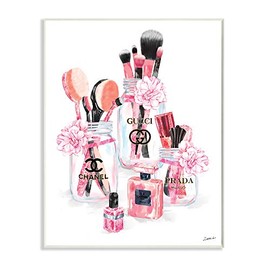 Stupell Industries Glam Fashion Cosmetic Accessories in Jars, Designed by Ziwei Li Wall Plaque, 13 x 19, Black