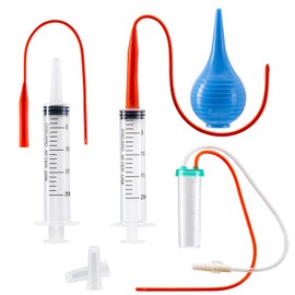 Newborn Puppy Kitten Small Animal Sterile Mucus Extractor Suction Catheter, Animal Kid Puppy Kitten Tube Feeding Kit 8 FR Red Feeding Tubes with 20ml Syringes and Bulb Aspirator