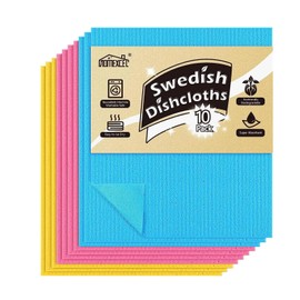 HOMEXCEL Swedish Dishcloths for Kitchen 10 Pack, Sponge Dish Cloth for Counters & Washing Dishes, Reusable and Absorbent Paper Towels, 3 Colors Assorted