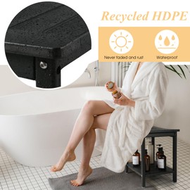 Apolimi HDPE Shower Bench, Shower Stool with Storage Shelf 2-Tier Spa Stool for Inside Shower,Water Resistant & Non-Slip Design Shower Seat (Black L Size)