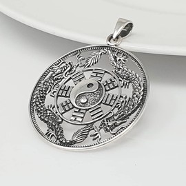 Treasure Bay Mens Women's Yin and Yang Flying Dragon Pendant Necklace