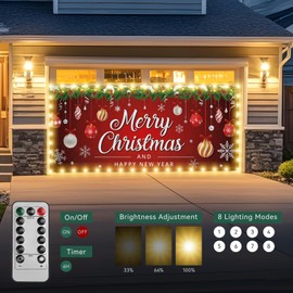 Vrainito 7x16ft Christmas Garage Door Cover with LED String Lights, 2025 Large Garage Door Christmas Decorations, Outdoor Lighted Garage Banner, Garage Mural (Christmas Ornaments)