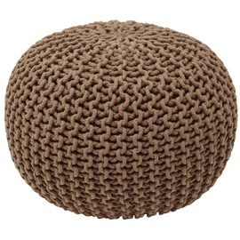 Ornavo Home Pouf Ottoman Foot Rest - 100% Cotton Pouffe - Hand Knitted Cable Braid Cord - Boho Round Stuffed Ottoman for Living Room, Bedroom - Taupe/Brown