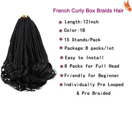 EFFGOCO French Curl Crochet Braids 12 Inch Curly Crochet Braid for Women Goddess Box Braids Pre Looped Braiding Hair Layered French Curl Braiding Hair Extensions (12 Inch,1B#)
