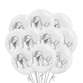 12 Count Realistic Elephant Balloons Latex, Elephant Birthday Party Theme Decoration, 12 Inch Standard Size, Minimalist White Tusk