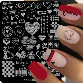 Valentine's Day Nail Art Stamping Plate Kit,Love Heart Butterfly Flower Cat Design Stamp Templates,Love Words Stamp Templates Kit,Valentines Day Romantic Metal Nail Plates for DIY Printing Decor 4Pcs