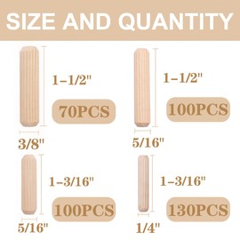 smseace 400PCS Straight Groove Wooden Dowel Pins with Tapered End with Bevel Angle, 1/4inch 5/16inch 3/8inch(6mm, 8mm, 10mm) Wooden Dowel Pins, Used for Crafts, Furniture, DIY Manual