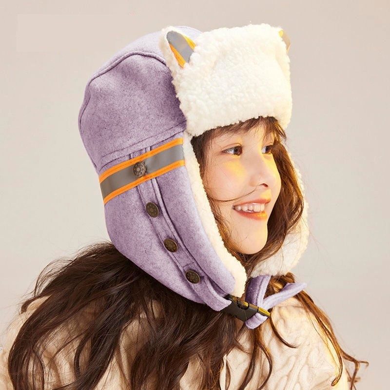 [Afindern] Pilot Cap, Children's Flight Cap, With Earmuffs, Fluffy, Cold