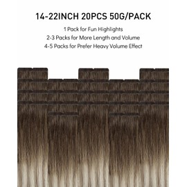 VINBAO Tape in Hair Extensions Human Hair Blonde Balayage Dark Roots Color 3-8-22 Brown and Blonde Highlights Remy Hair Tape in Extensions 20 Pieces 50 Grams(14inch, #3/8/22)