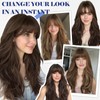 HAIRCUBE Long Dark Brown Wig with Bangs Layered Curly Wigs