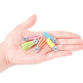 100 Piece Random Color 3.8CM Silver Cap Leather Tassel Mini Colored Tassel Crafts Tassel with Loop for DIY Bracelets, Acrylic Keychain Blanks Keychain Key Rings Craft Supplies