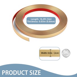 Matte Gold Peel and Stick Wall & Molding Trim, Flexible DIY Strip for Mirror, Floor, Cabinet, Ceiling, Tile Edge (16.4 ft x 0.8 inch)
