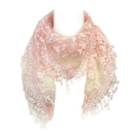 Wrapables Embroidered Floral Lace Triangle Scarf, Pink