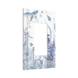 Ocean Themed Coral Seahorse Seashell Starfish Beach Decorative Outlet Covers 1 Gang Single Rocker Light Switch Cover Plate Wall Plates GFCI Faceplate for Bathroom Home Decor
