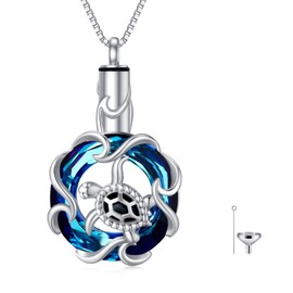 TOUPOP Turtle Urn Necklace Silver Sterling with Crystal Cremation Necklace for Human Ashes