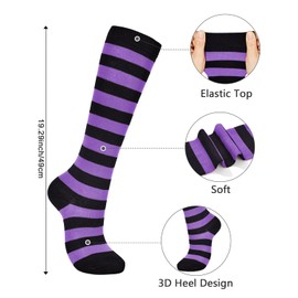 Halloween Purple and Black Knee High Striped Socks for Witch Women - Long Thigh High Socks Tall Stockings