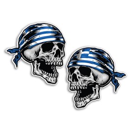 2 x 15cm Greece Skull Vinyl Stickers - Greek Flag Cool Biker Car Travel Holiday Pirate Patriotic Luggage Scrapbooking Sticker #82109