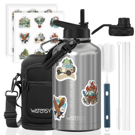 64oz Insulated Water Bottle (Cold for 48 Hrs),BPA Free&Leak Proof,Half Gallon Stainless Steel Water Flask,Water Jug with Straw Spout Lids for Gym,Hiking,Camping,Stainless