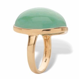 PalmBeach Jewelry 14K Yellow Gold Plated Sterling Silver Oval Shaped Genuine Aquamarine or Green Jade Cabochon Ring Size 7