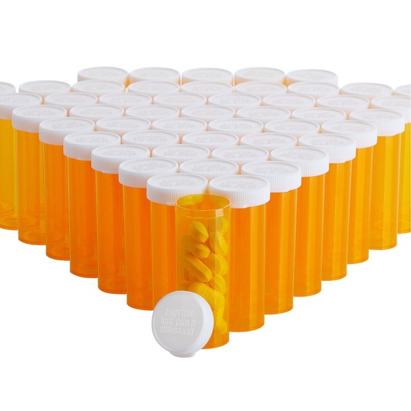 50 Pack Empty Medicine Pill Bottles with Caps, 6-Dram Plastic Container, Orange