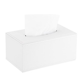 sourcing map Tissue Box Cover with Magnetic Bottom Rectangle Tissue Box Holder PU Leather Facial Tissue Paper Dispenser for Tabletop Bathroom Bedroom Kitchen, (White, 7.9"x4.7"x3.7")