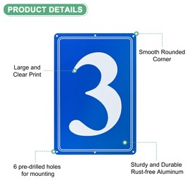 M METERXITY Aluminum Number Sign 3, 11.8 Inch House Numbers and Metal Letters, Parking Spot Letter Signs, Metal Letter Wall Decor for Garden/Door/Mailbox [White Text On Blue]