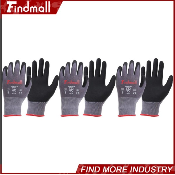 Findmall 3 Pairs Work Gloves MicroFoam Nitrile Coated Knit Nylon