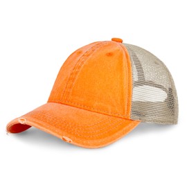 CHOK.LIDS Everyday Premium Washed Trucker Hat Unstructured Distressed Pigment Dyed Cap Adjustable Outdoor Headwear (Orange)