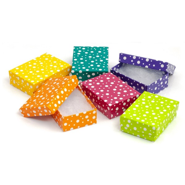 888 Display USA, Inc - 15 Qty Multi Color Polka Dot Jewelry Gift Packaging Cotton Filled Assorted Boxes - 3 1/2 x 3 1/2 x 1