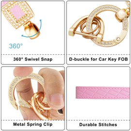 OHKYOOT Microfiber Leather Wristlet Keychain,Key Chain Holder Car Keys Keychain with 5 Key Ring and Anti-Lost D Ring (Pink Gold)