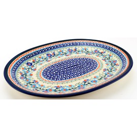 Polish Pottery Market Oval Medium Platter, 13.5" L, 10.5" W, Handmade by Zaklady Ceramiczne Boleslawiec Poland, Stoneware Trays for Entertaining, Kitchen Dishes for Dinner.