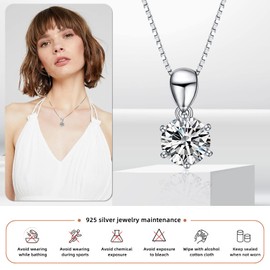 1 CT Cubic Zirconia Pendant Necklace with 925 Silver Chain, with a Stunning Pendant Showcasing a Brilliant Round-cut Zirconium Gemstone. Hypoallergenic and anti-rust Material Best Gift for Women