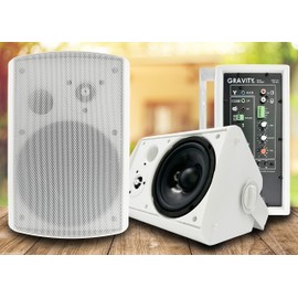 Gravity GWS560P 6.5'' Wireless BT Indoor/Outdoor/Patio Speakers - Pro-Active, Wall Mountable, 150W MAX / 75W RMS w/ 2-Way Full Range Stereo, Built-in Digital Sound Amplifier, Pair, White Color