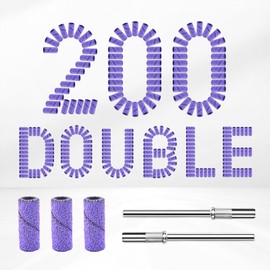 Small Sanding Bands Nail Drill Bits, Corfulra 200PCS Sanding Bands for Nail Drill with Two 3.1mm Mandrel bits, 180 Fine Grit Nail File for Acrylic Nails Gel Manicures and Pedicure, Purple