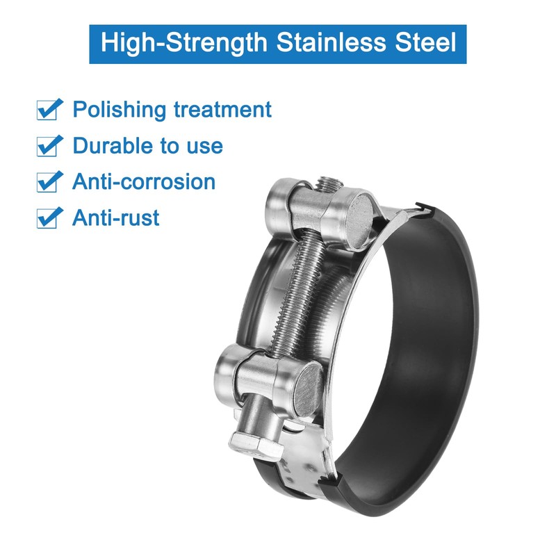 sourcing map T-Bolt Hose Clamp, 2Pcs 68-73mm Adjustable Stainless Steel