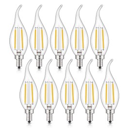 CRLight ETL Listed 2W Dimmable LED Candelabra Bulb 2700K Warm White, 250LM 25W Incandescent Equivalent, E12 Chandelier Candle Bulbs, C35 Clear Flame Shape Bent Tip, 360 Degrees Beam Angle, 10 Pack