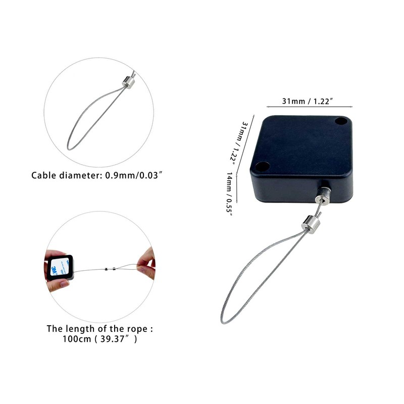 HXymxkeqi Retractable Cable Lock with Double-Sided Adhesive ABS Remote Control