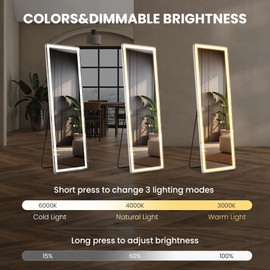 ALPEN Full Length Mirror with LED Lights, 60"x16"Floor Mirror with Dimming & 3 Color Lighting, Free Standing Floor Mirrors, Lighted Full Body Mirrors for Bedroom, Dressing Room, Cloakroom