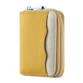 Linno RFID 20 Slots Credit Card Holder Genuine Leather Small Wallet for Women or Men with Zipper (New Yellow)