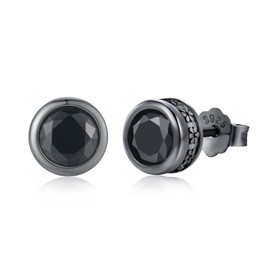 Daisy Earrings for Men 925 Sterling Silver Black Stud Earrings with Cubic Zircon Black Earrings Studs Jewellery Gifts for Women