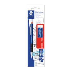 STAEDTLER Mars Micro 775 05SBK Mechanical Pencil (Non-Slip Rubber Grip Zone, Refillable, Set with Mechanical Pencil 0.5 and a Mars Plastic Eraser, High Quality)