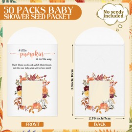 Fumete 50 Pack Baby in Bloom Seed Packets Baby Shower Party Favor for Guest Envelopes Kraft with Clear Window Resealable Seed Organizer Storage Bag for Gender Reveal Party, No Seeds(Fall)