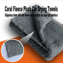 HIDMD Microfibre Edgeless Car Towels Professional Microfiber Cloths for Car AUTO MOTO Drying Washing Detailing Buffing Polishing Plush Edgeless Cloth 16x16 inch 6Pack Orange+Gray